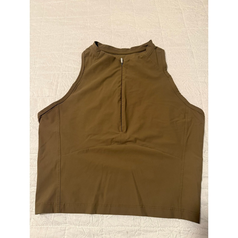 Athleta Women Brown Quarter Zip Racerback Tank Top Small Activewear Yoga Crop